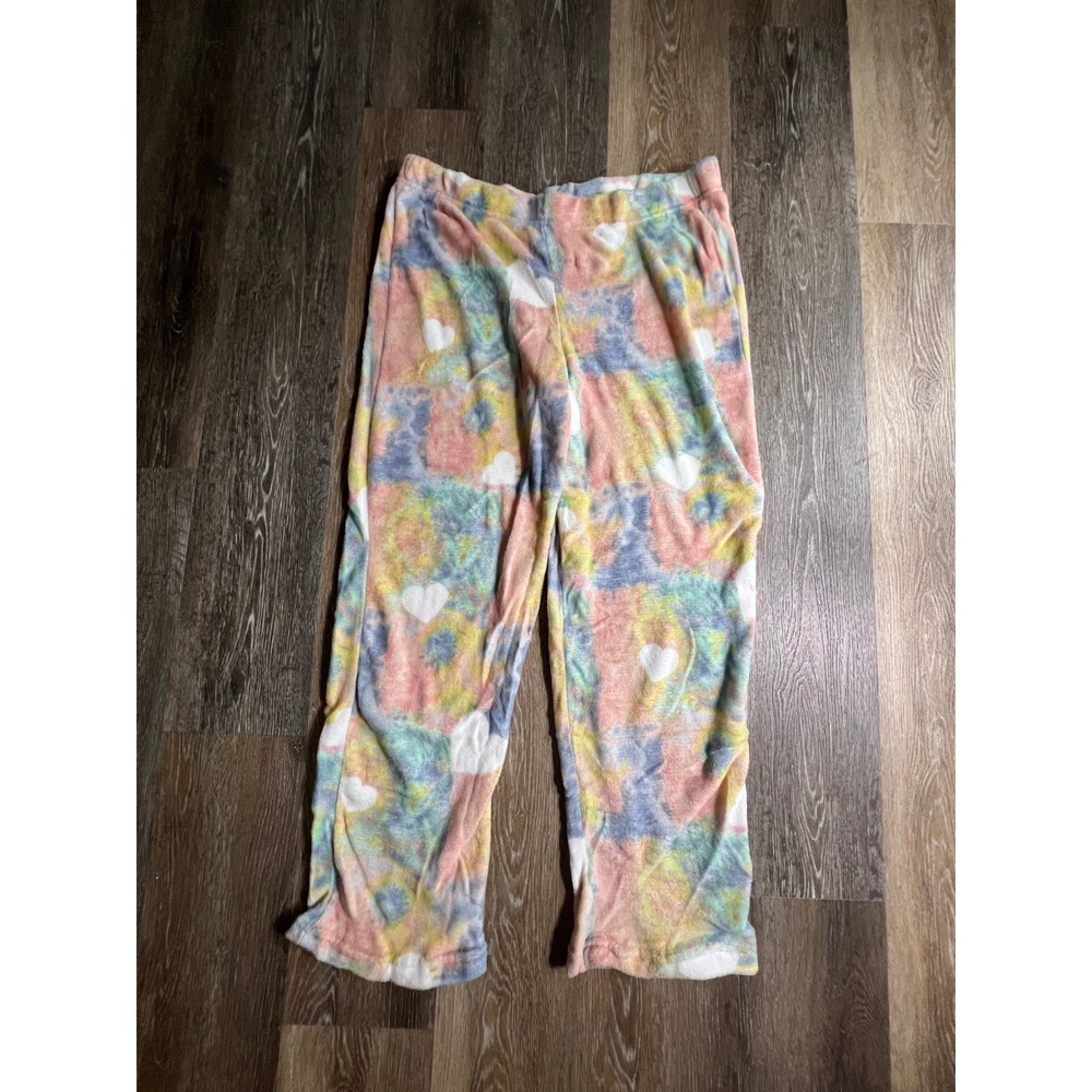Bobbie Brooks Sleepwear Pajama Pants Womens 2X Multi Color Tie Dye Heart Fleece